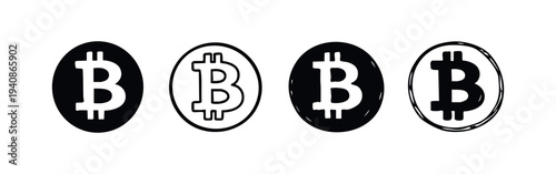 Bitcoin Cryptocurrency Icons Set. Digital currency symbol for finance and blockchain technology.