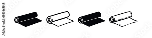 Rolled Mat or Fabric Icon Set. Textile, Paper, or Carpet Roll Symbols. Material Vector Illustrations.