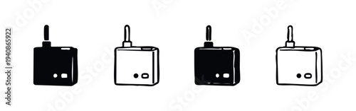 Wireless Transmitter Receiver Icon Set. Radio Device Communication Symbols. Tech Gadget Vector Illustrations.