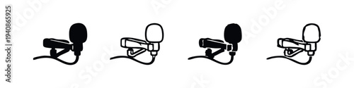 Shotgun Microphone Icon Set. Professional Audio Mic Symbols. Recording Equipment Vector Illustrations.