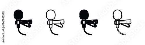 Lavalier Lapel Microphone Icon Set. Clip-on Mic Symbols. Portable Audio Recording Equipment Vector Illustrations.