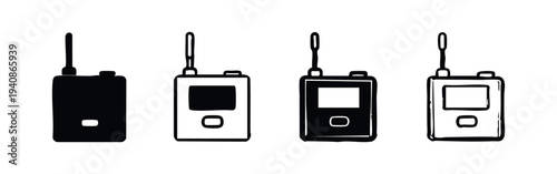 Walkie Talkie Radio Icon Set. Two-way Radio Symbols. Communication Device Vector Illustrations.