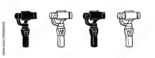Camera Gimbal Stabilizer Icon Set. Video Production Equipment Symbols. Handheld Camera Support Vector Illustrations.