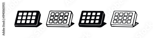 Tablet or Device Stand with App Grid Vector Icons Set. Digital Display Showing Multiple Application Buttons.