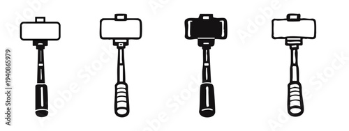 Selfie Stick Icons Set. Hand Drawn Monopod Camera Accessory Symbols. Collapsible Mobile Phone Holder Vector Collection.