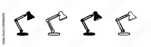 Desk Lamp Icon Set, Adjustable Table Lighting for Office and Study