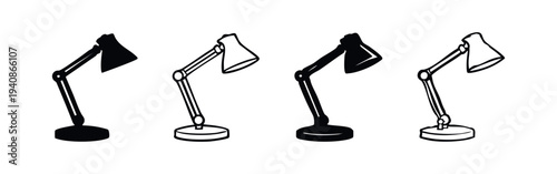 Office Desk Lamp Vector Icon Set, Modern Study Light Symbols