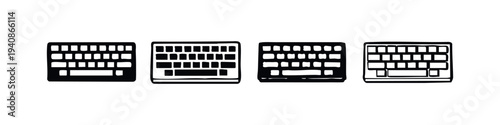 Hand-drawn computer keyboard icon set. Four variations of keyboards with grunge texture.