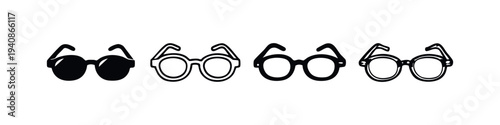 Stylish Round Eyeglasses and Sunglasses Icons Set