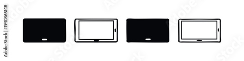 Hand-drawn tablet computer icon set. Four variations of digital tablets with grunge texture.