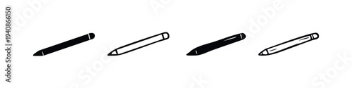 Hand-drawn digital stylus icon set. Four style variations of a pen for touch devices.
