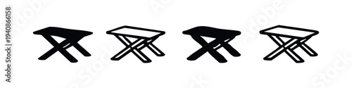 Folding Stool Icons Set with Solid and Outline Styles