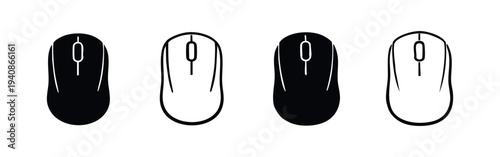 Ergonomic Computer Mouse Icons Set with Solid and Outline Styles