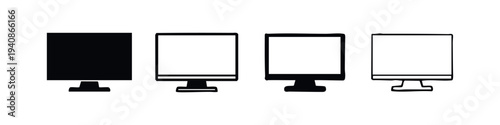 Computer Monitor Icons Set in Solid and Outline Styles