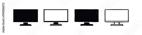Portrait Computer Monitor Icons Set in Solid and Outline Styles