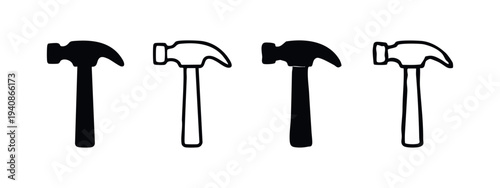 Claw hammer icon set in various styles, vector illustration for construction and DIY projects