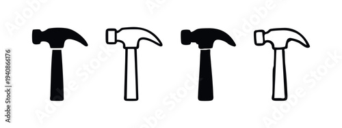 Claw hammer icon set in various styles, vector illustration for construction and DIY projects
