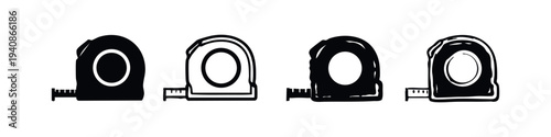 Front view tape measure icon set, vector silhouette and outline styles for construction and DIY