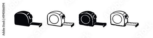 Tape measure icon collection in silhouette and outline styles, vector set for measurement and construction