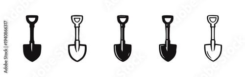 Shovel Icons Set. Garden Shovel Vector Collection. Digging Tool Symbol Pack. Construction Equipment for Earthwork.