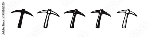 Hand Drawn Pickaxe Icons Collection. Artistic Mining Tool Sketch Vector Set. Construction and Digger Pickaxe Symbols.