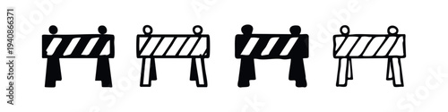 Road barrier icon set in different styles. Vector illustration of construction safety elements on a white background.