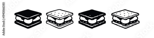 S'mores dessert icon set in different styles. Vector illustration of sweet treat symbols on a white background.