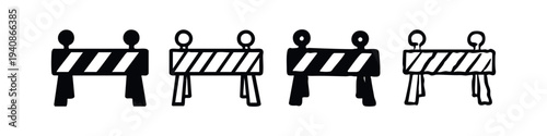 Road barrier icon set in different styles. Vector illustration of construction safety elements on a white background.
