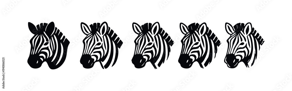 Fototapeta premium Stylized Zebra Head Illustrations Set