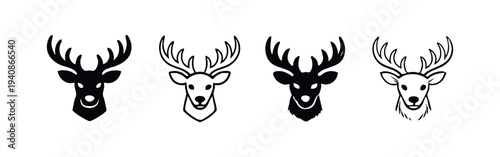 Elegant Deer Head and Antlers Vector Set
