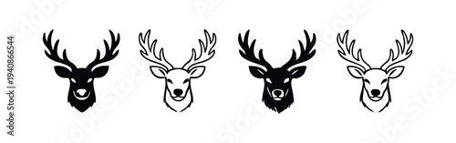 Stylized Deer Head with Antlers Vector Icons