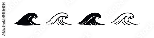 Collection of Ocean Wave Vector Icons, Water and Surf Graphics