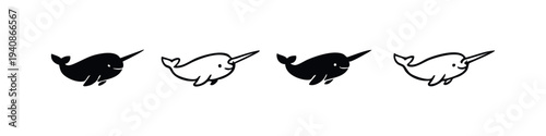 Cute Narwhal Vector Icons in Cartoon and Stylized Art Styles