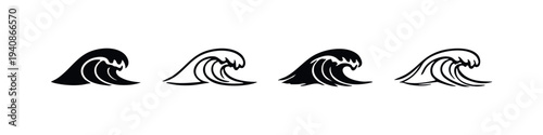 Set of Ocean Wave Vector Icons in Various Styles, Marine Elements