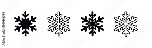 Snowflake icon set (version 1). Winter cold season crystal simple flat and line art vector illustration.