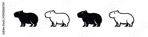 Cute Capybara Animal Icon Set - Rodent Silhouettes