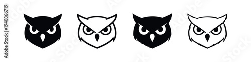 Owl Head Icon Set - Wise Bird Mascot Design Elements