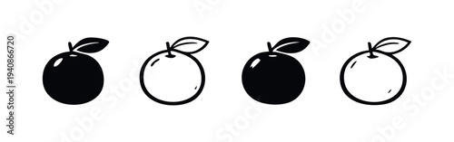 Fruit with Leaf Icon Set - Minimalist Berry or Plum Symbols