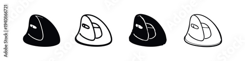 Ergonomic vertical computer mouse vector icon set. Modern office input device for hand comfort and productivity.