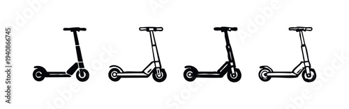 Modern electric scooter vector icon set. Eco-friendly personal transport for urban commuting and city life.