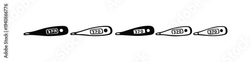 Digital Thermometer Icons Set with 37.0°C Display, Normal Body Temperature Doodle Illustrations