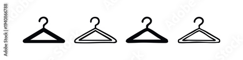 Clothing hanger icon set in diverse styles for fashion, retail, and wardrobe concepts.