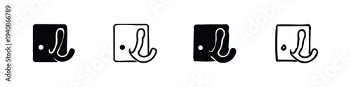 Wall hook and coat hanger icon set for home organization, decor, and utility purposes.