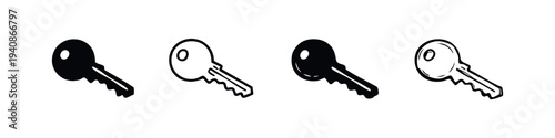 Key icon set in different styles, representing security, access, and unlocking concepts.