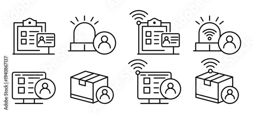 Line Art Icons of Technology, Alerts, and User Interface Elements