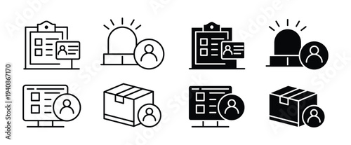 Black and White Icons of User Profile and Delivery Elements in a Grid Layout