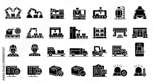 Industrial Icons Collection for Manufacturing and Logistics Systems