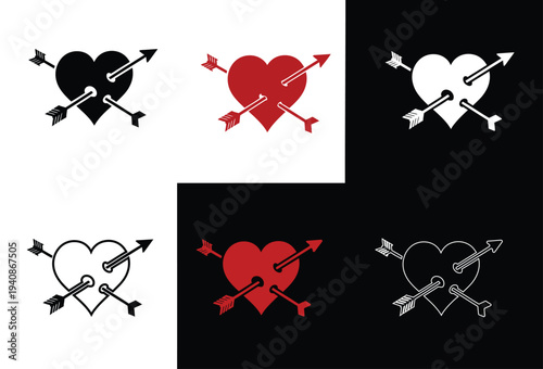 Collection of heart symbols with arrows