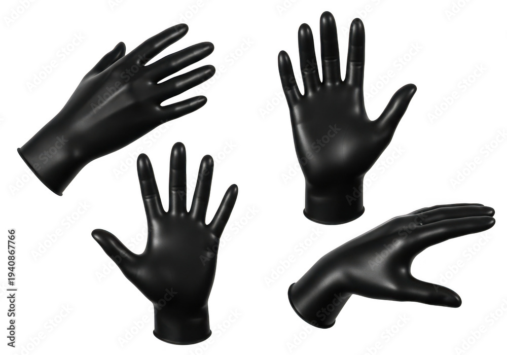 Obraz premium Four black latex gloves in different positions