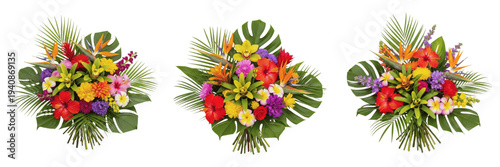 Canvas-taulu Tropical flower bouquet isolated on white background, Heliconia, Bird of Paradis
